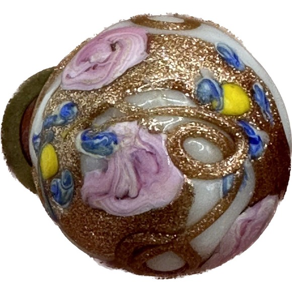 Vtg Made in ITALY Venetian Wedding Cake Glass Button Clip On Earrings Pink Gold - Picture 5 of 13